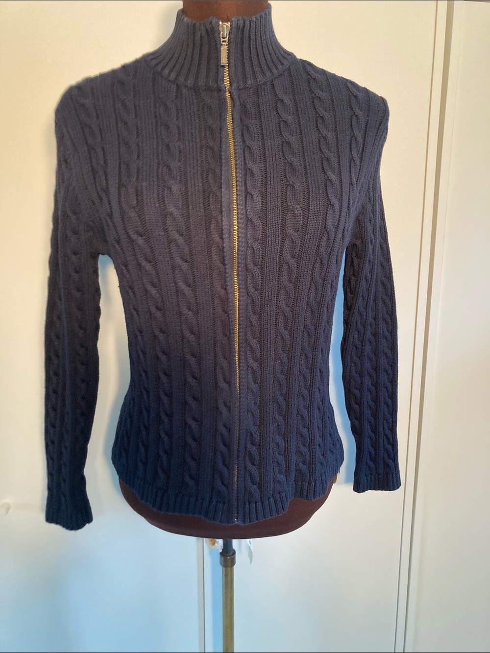 L.L. Bean Navy Cable-Knit Full-Zip Sweater s